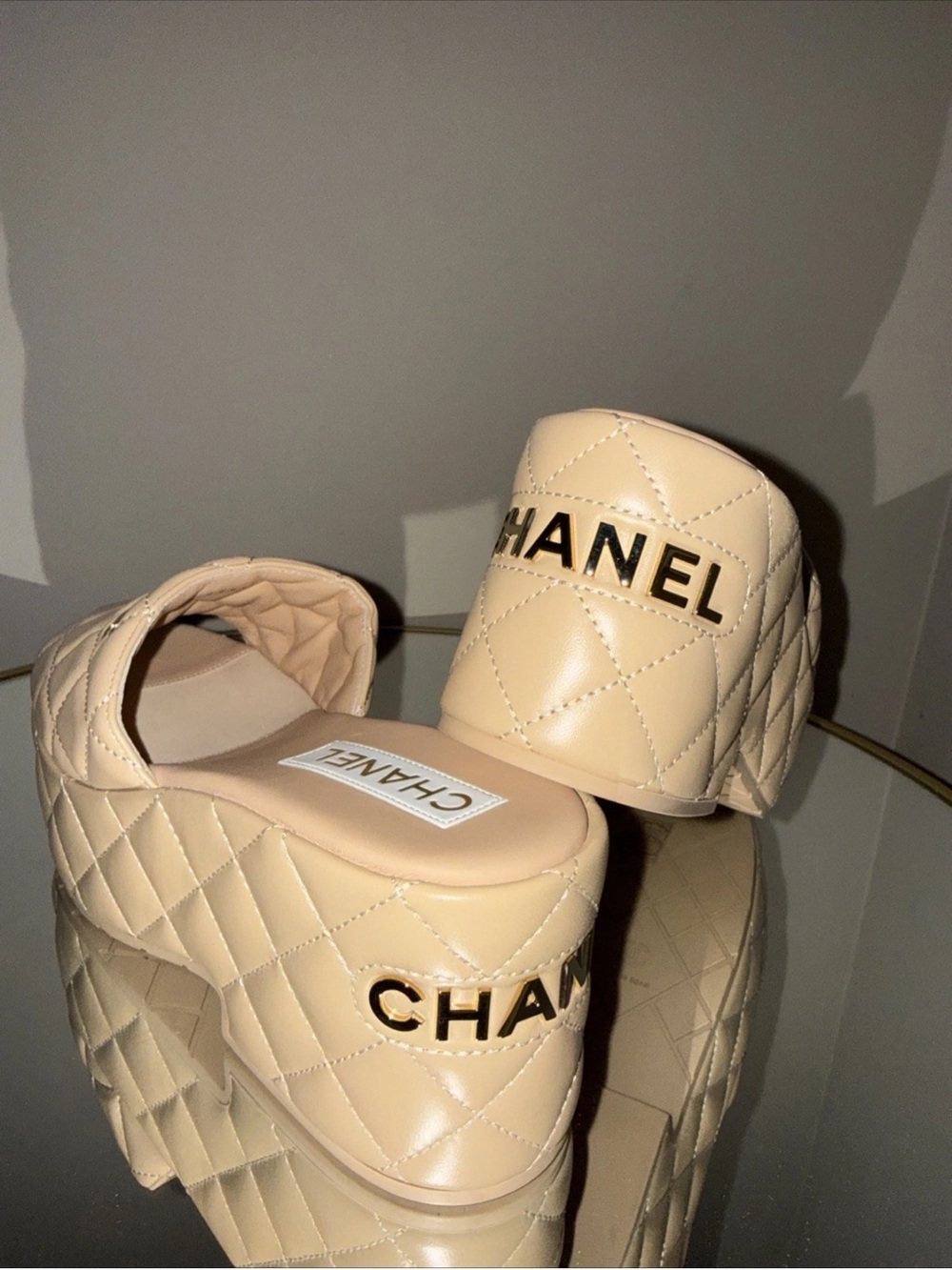 Chanel Dad Sandals CC logo Quilted Leather Platform mules size 38